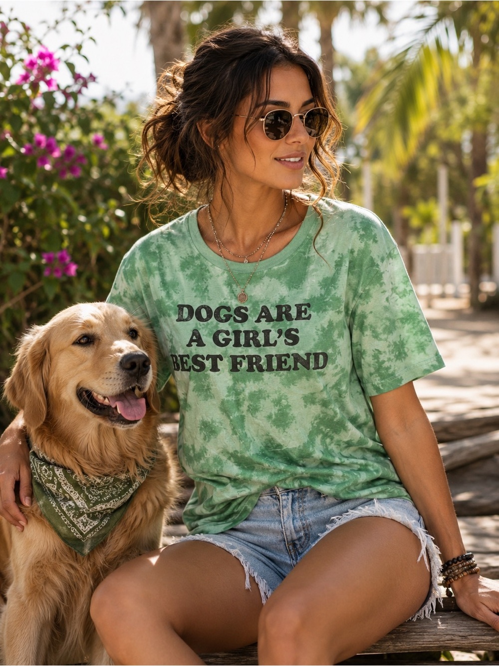 Modern Lux Womens Graphic T Shirt Medium Dogs Are A Girls Best Friend Green